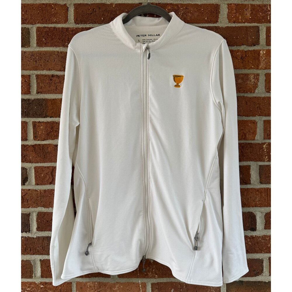 Peter Millar Full Zip Performance Jacket White UPF 50+ Crown Trophy Logo